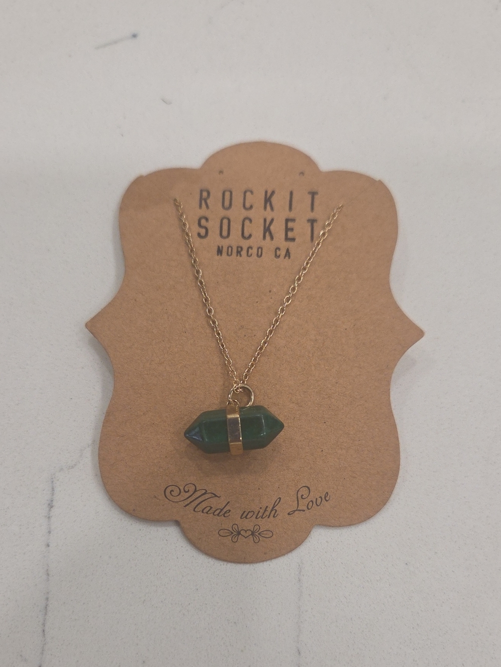 Green Crystal Pendant Necklace - Gold Chain